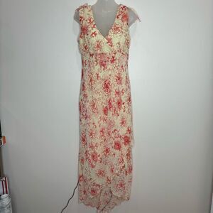 Vintage La Belle Y2K boho fairycore Floral Midi Dress Cream Pink size 7 90s